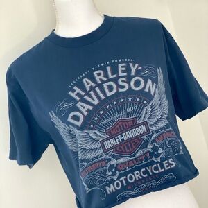 Cropped Harley-Davidson Dark Blue Winged Logo Tee